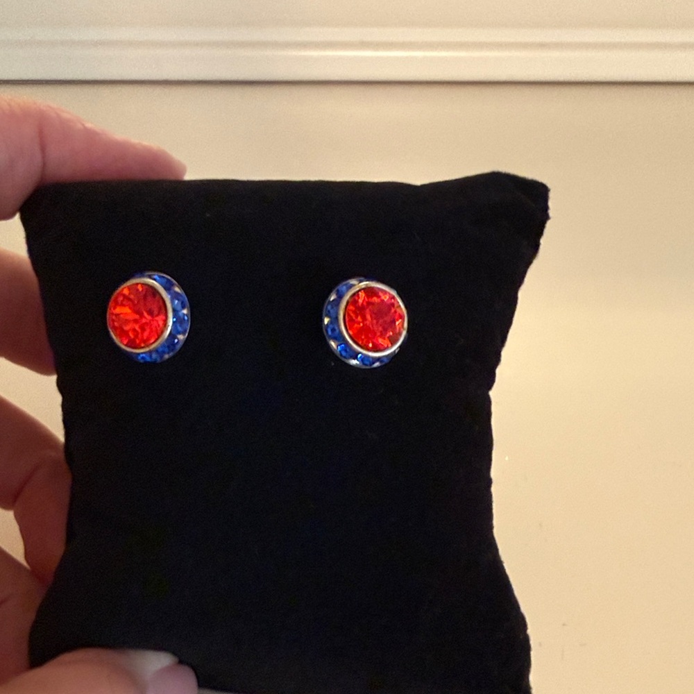 Vibrant Orange and Blue Stud Earrings